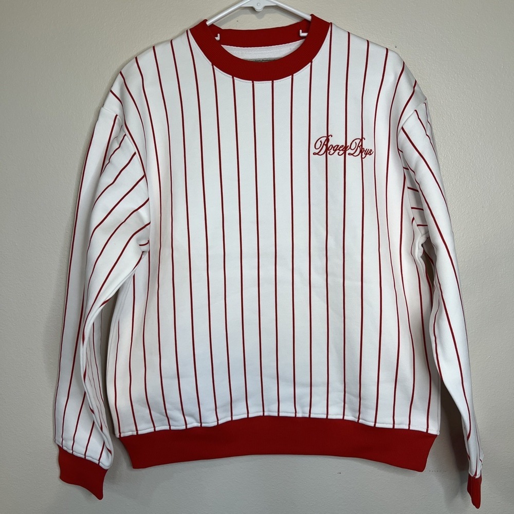 Bogey Boys Golf Sweatshirt‎ pinstripe red crewneck white red men's medium